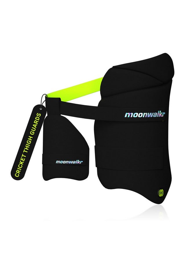 Moonwalkr Thigh Guard 2.0 Protective Gear For Batter’S Height (4’5”- 4’8”) Cricket Thigh Pad Cricket Accessories & Equipment Safeguarding Both Your Outer And Inner Thighs Black (Xs, Right Hand)  - Image 1