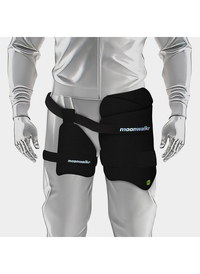 Moonwalkr Thigh Guard 2.0 Protective Gear For Batter’S Height (4’5”- 4’8”) Cricket Thigh Pad Cricket Accessories & Equipment Safeguarding Both Your Outer And Inner Thighs Black (Xs, Right Hand)  - Image 4