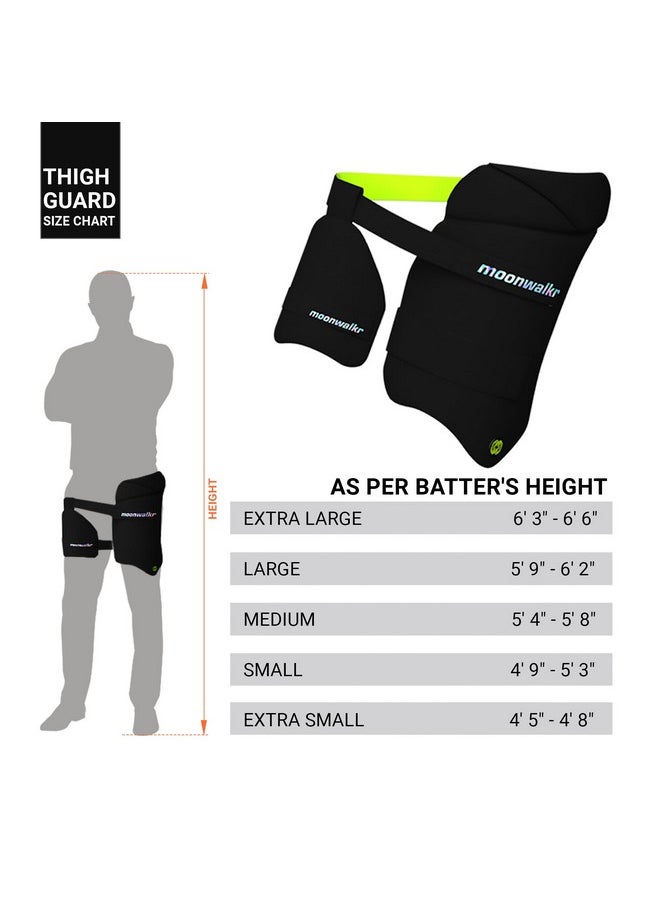 Moonwalkr Thigh Guard 2.0 Protective Gear For Batter’S Height (4’5”- 4’8”) Cricket Thigh Pad Cricket Accessories & Equipment Safeguarding Both Your Outer And Inner Thighs Black (Xs, Right Hand)  - Image 2