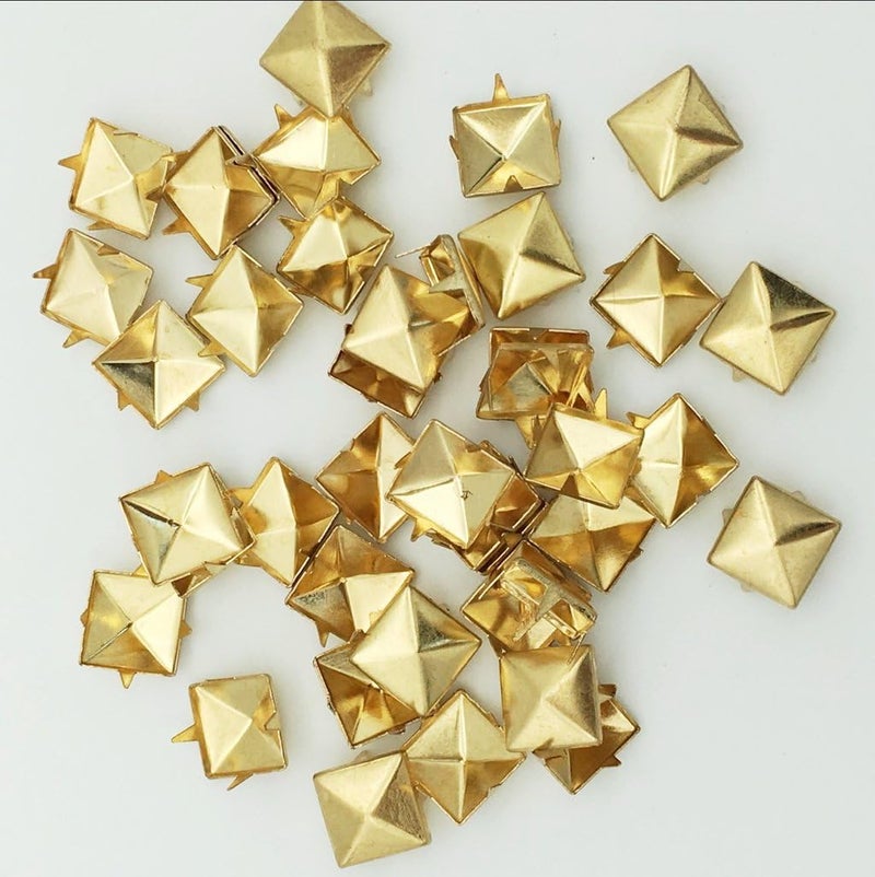 Newless 100pcs 10mm Square DIY Leathercraft Metal Punk Spikes Spots Pyramid Studs Nailheads (Gold) - Image 2
