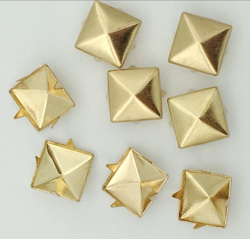 Newless 100pcs 10mm Square DIY Leathercraft Metal Punk Spikes Spots Pyramid Studs Nailheads (Gold) - Image 3