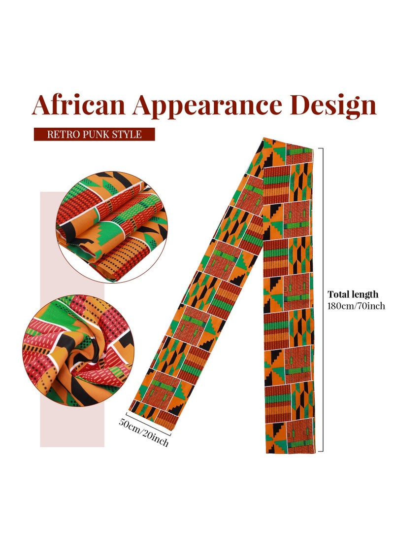 KASTWAVE 2 Pcs African Kente Pattern Kufi Hat Kente Kufi Hat Men Hat and Kente African Print Stole Sash for Black African History Men Women Kids - Image 2