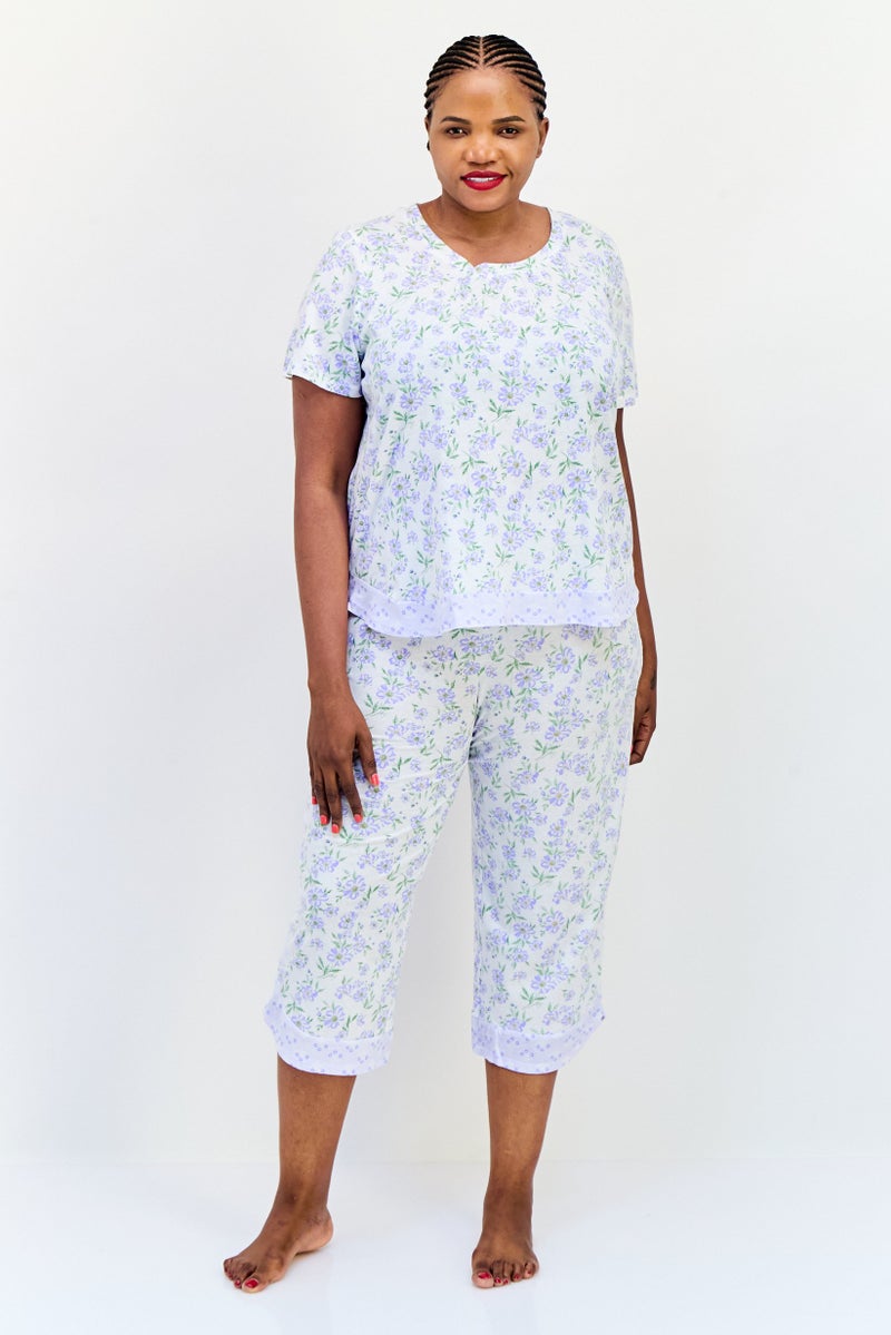 Celestial Dreams Women Plus Size 2Pcs Floral Pattern Sleepwear Set, Multicolor - Image 1