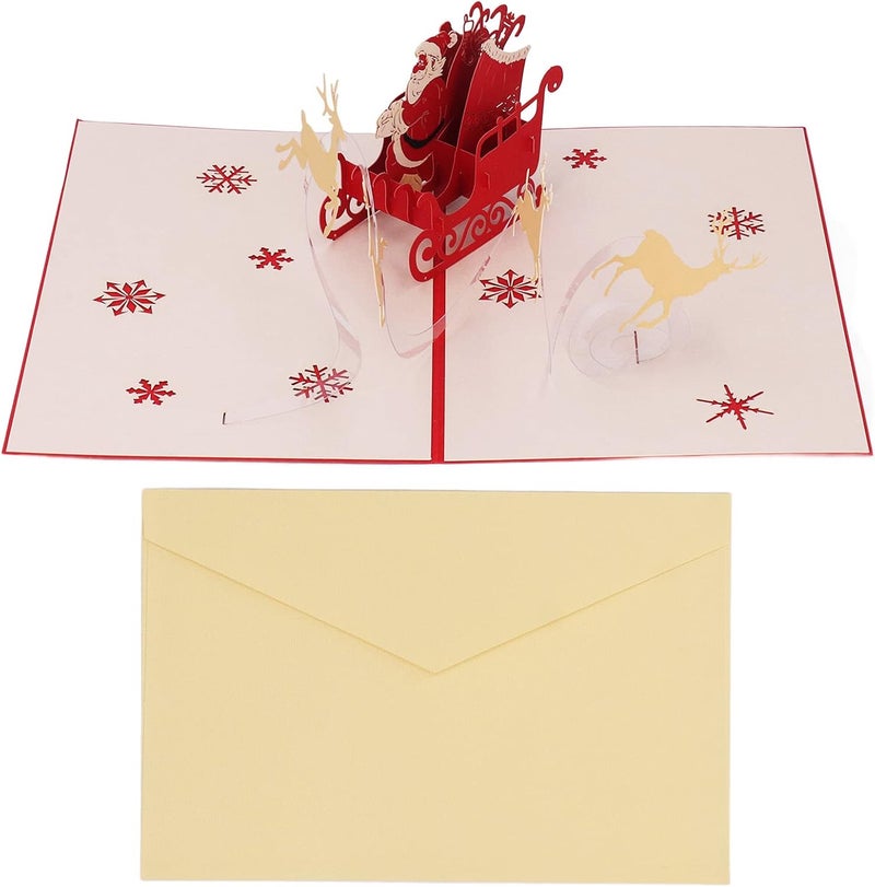 Tyenaza 3D Christmas Cards, Handcraft Beautifully Engraved Deer Cart 3D Popup Greeting Cards, for Christmas Write Blessing or Gift for Holidays - Image 1