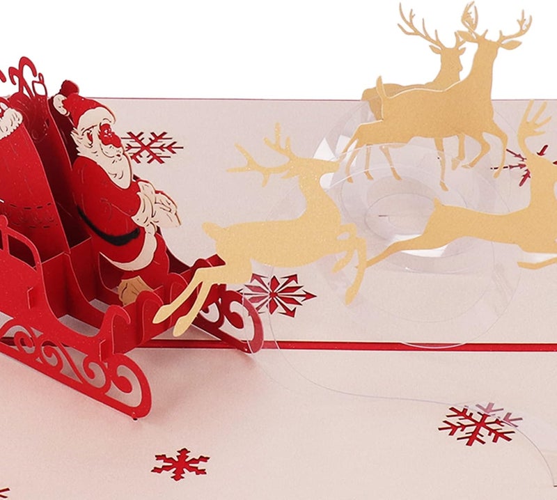 Tyenaza 3D Christmas Cards, Handcraft Beautifully Engraved Deer Cart 3D Popup Greeting Cards, for Christmas Write Blessing or Gift for Holidays - Image 4
