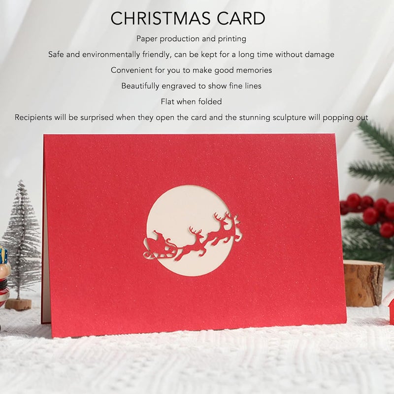 Tyenaza 3D Christmas Cards, Handcraft Beautifully Engraved Deer Cart 3D Popup Greeting Cards, for Christmas Write Blessing or Gift for Holidays - Image 5