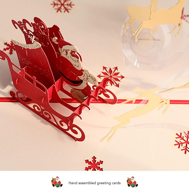 Tyenaza 3D Christmas Cards, Handcraft Beautifully Engraved Deer Cart 3D Popup Greeting Cards, for Christmas Write Blessing or Gift for Holidays - Image 3