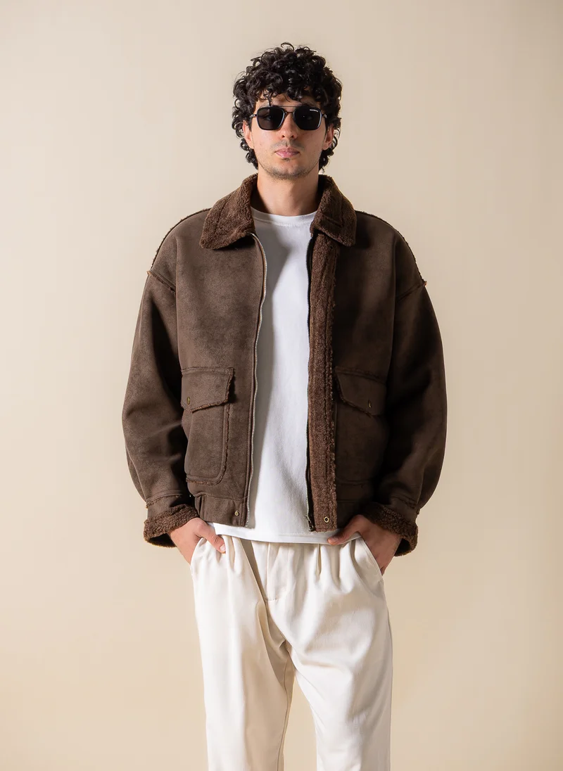 SHAPES FAUX FUR ZIP-UP JACKET