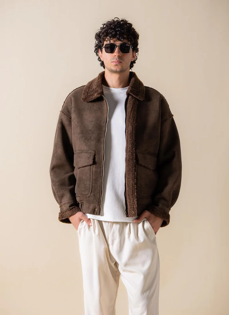 SHAPES FAUX FUR ZIP-UP JACKET