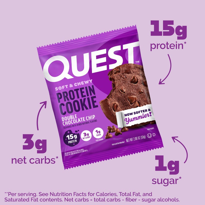 Quest Nutrition Quest Soft & Chewy Protein Cookie - Double Chocolate Chip (12 Cookies) - Image 3