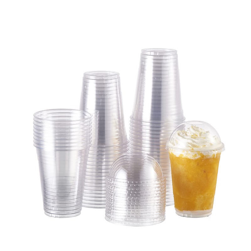 100 Sets16 oz Plastic Cups With Dome Straw Slot Lids PET Crystal Clear Disposable Togo Cup BPA Free For Party Ice Cold Drinks Coffee Tea Parfait Dessert Smoothie Bubble Boba Fruit Milkshake Slush