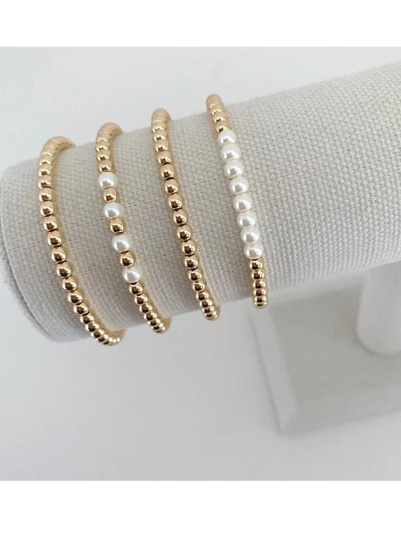 Excefore Bracelet Making Kits Gold Pearl Beads for Jewelry Making Kit Supplies Bracelet Making Kit for Adults Girls Beads for Crafts Kits Pearl Bracelet Necklace Friendship Small Bracelet Beads - Image 2
