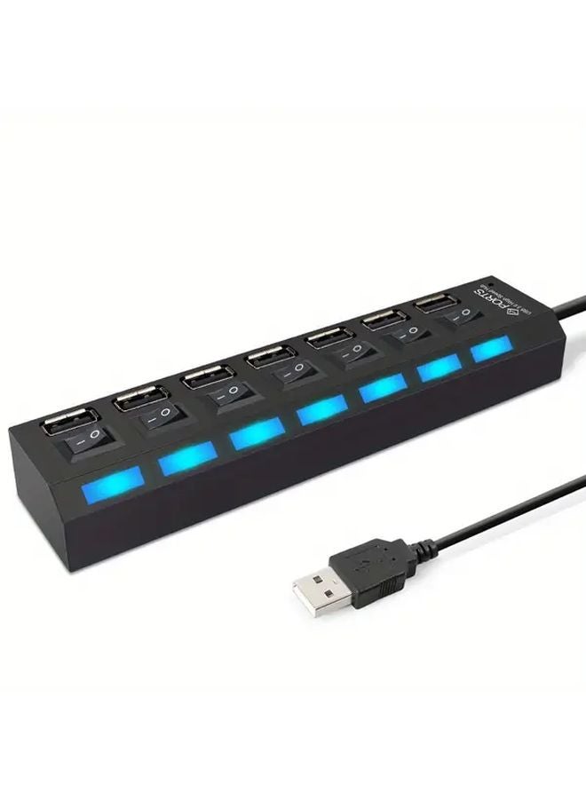 7 منفذ أسود USB 2.0 محور مع مفاتيح فردية اتصال متعدد الأجهزة عالي السرعة - Image 1