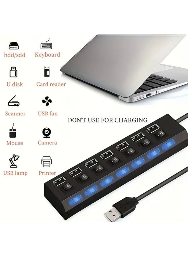 7 منفذ أسود USB 2.0 محور مع مفاتيح فردية اتصال متعدد الأجهزة عالي السرعة - Image 4