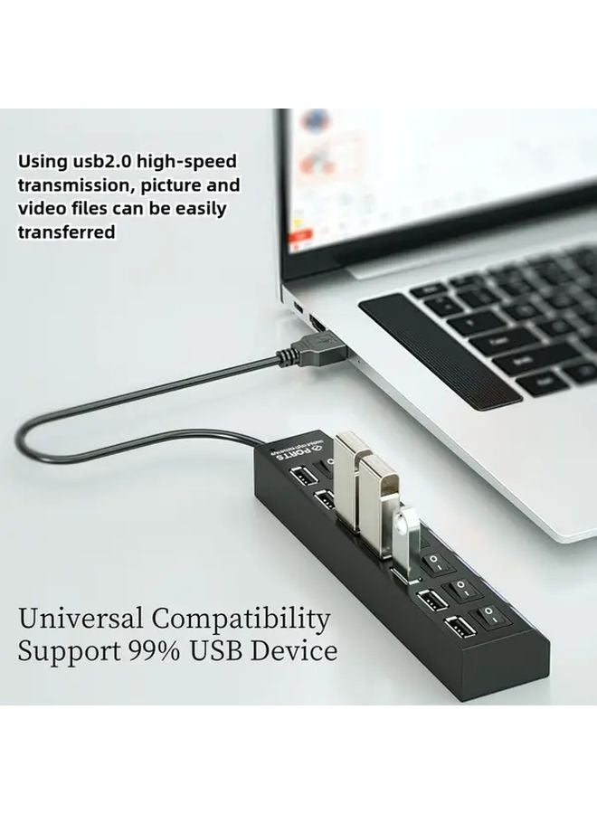 7 منفذ أسود USB 2.0 محور مع مفاتيح فردية اتصال متعدد الأجهزة عالي السرعة - Image 5
