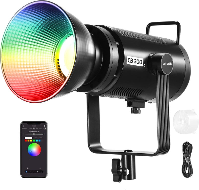 NEEWER CB300C RGB LED Video Light – 300W Full Color Bowens Mount with Reflector, APP/2.4G Remote Control, 2500-7500K, CRI97+, 29600Lux@1m, 17 Lighting Effects – Studio Filming & Photography - Image 1