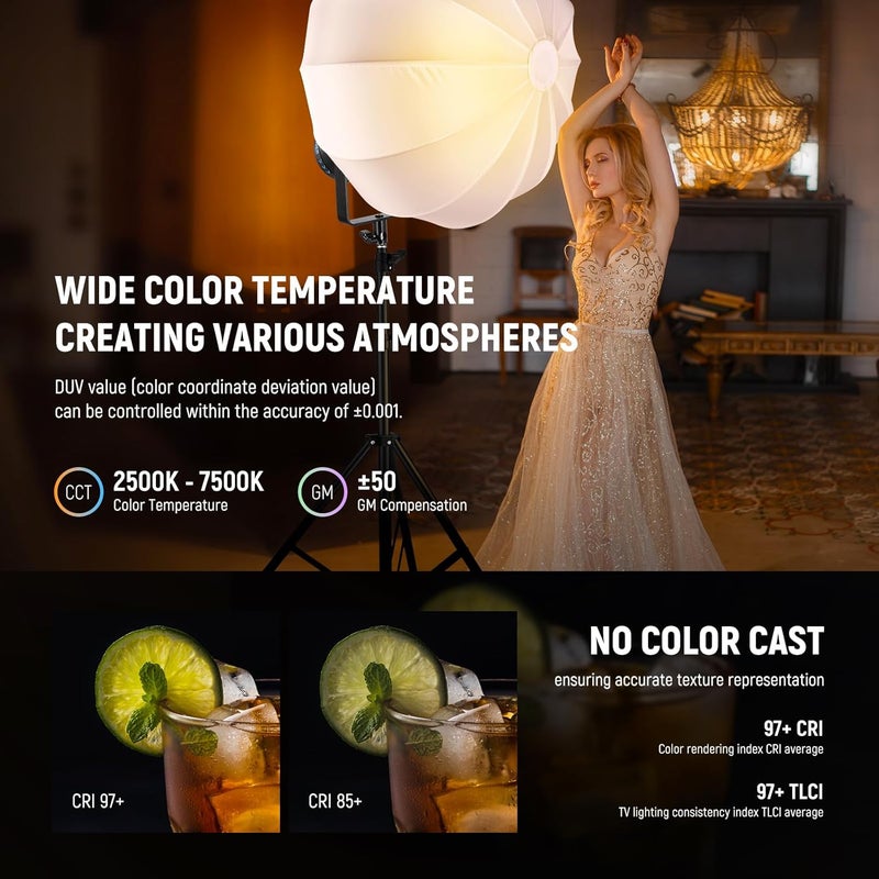 NEEWER CB300C RGB LED Video Light – 300W Full Color Bowens Mount with Reflector, APP/2.4G Remote Control, 2500-7500K, CRI97+, 29600Lux@1m, 17 Lighting Effects – Studio Filming & Photography - Image 4