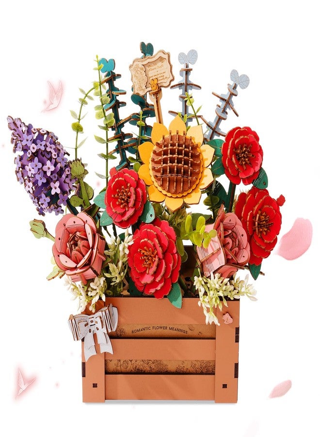rowood 3D Puzzles for Adults,Mother's Day Wooden Flower Bouquet Building Set,DIY Artifical Flowers Botanical Collection,Adult Craft Kit as Christmas Birthday Valentine Gift-Wooden Bloom Box - Image 1