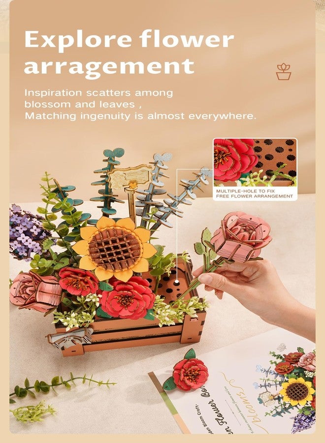 rowood 3D Puzzles for Adults,Mother's Day Wooden Flower Bouquet Building Set,DIY Artifical Flowers Botanical Collection,Adult Craft Kit as Christmas Birthday Valentine Gift-Wooden Bloom Box - Image 3