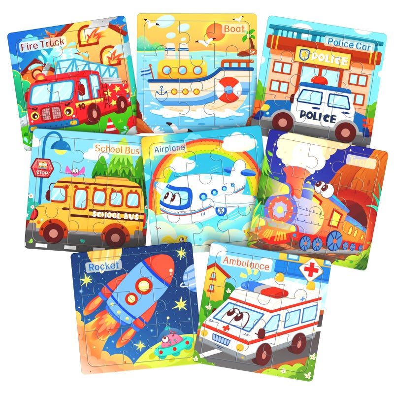 Zeoddler Wooden Puzzles for Toddlers 8 Pack Vehicle Jigsaw Puzzles for Kids35 9 Pieces Preschool Learning Activities Learning Educational Toys Gift for Boys Girls - Image 2