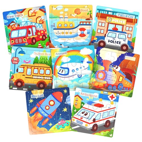 Zeoddler Wooden Puzzles for Toddlers 8 Pack Vehicle Jigsaw Puzzles for Kids35 9 Pieces Preschool Learning Activities Learning Educational Toys Gift for Boys Girls - Image 1