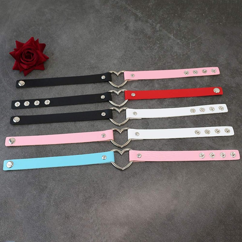 ETHOON قلادة إيثون على شكل قلب للنساء، طوق جلد PU قابل للتعديل، أزرق Navy وأبيض - Image 4