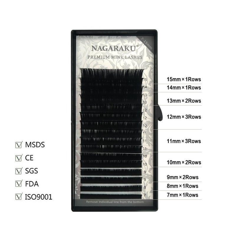 NAGARAKU Eyelash Extensions Individual Lashes 0.10mm C curl 7-15mm Mix Tray Classic Matte Black Soft Natural Faux Mink 16 rows - Image 2