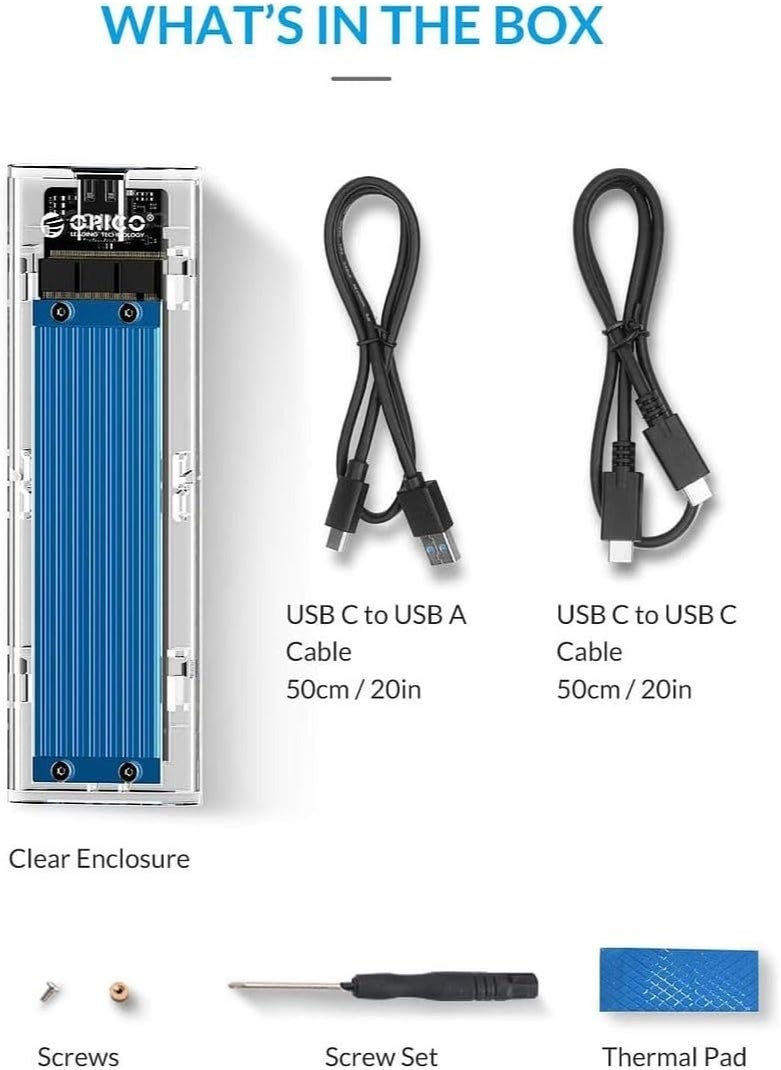 Orico - ORICO External M.2 NVMe SSD Enclosure - USB 3.1 Gen 2 Type-C to M2 NVMe PCIe Adapter for M-Key SSDs 2230, 2242, 2260, 2280 (TB3 Compatible) - Image 1