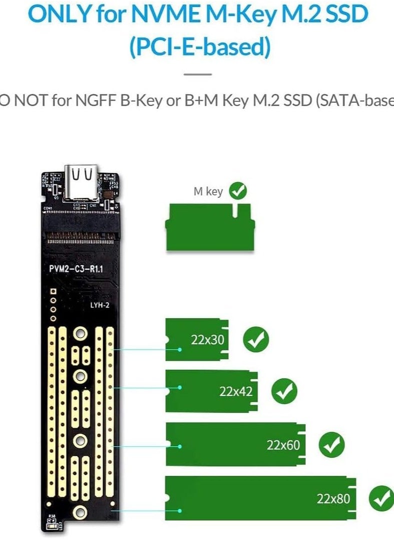 Orico - ORICO External M.2 NVMe SSD Enclosure - USB 3.1 Gen 2 Type-C to M2 NVMe PCIe Adapter for M-Key SSDs 2230, 2242, 2260, 2280 (TB3 Compatible) - Image 1