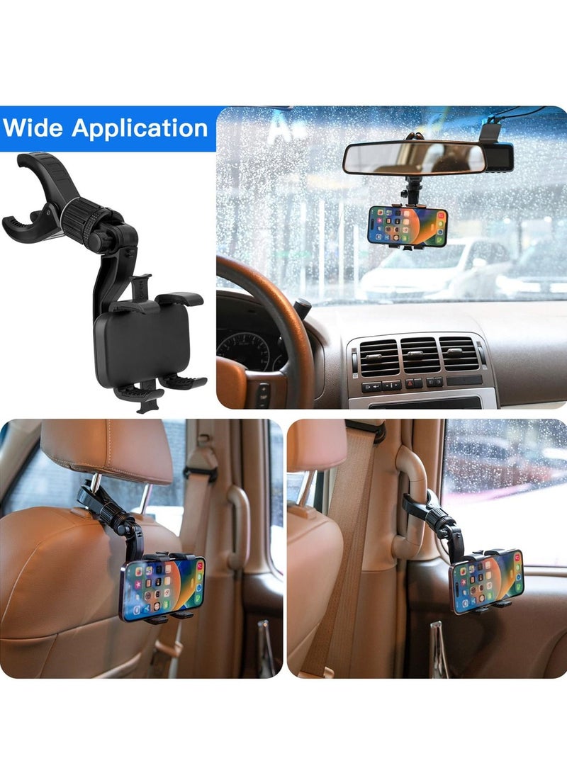 Y&D 360° Rotating Rearview Mirror Phone Holder for Car, Multifunctional Car Back Seat Headrest Universal Mount Stand, Compatible with All Smartphones - Image 2