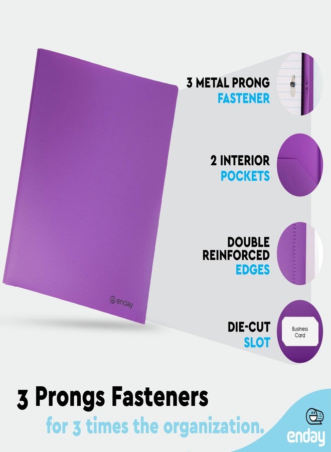Enday Plastic Folders with Pockets and Prongs, Two Pocket Folder with Brads, 3 Prong Folders with Pockets for Letter Size Sheets, Asstd Colors in Purple, Blue, Green, Yellow, Orange & Black, 6 Pc - - Image 3