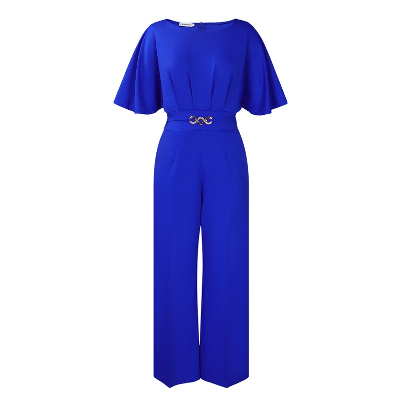 Summer Fashion Round Neck Solid High-Waist Plus-Size Jumpsuit Green - Image 2
