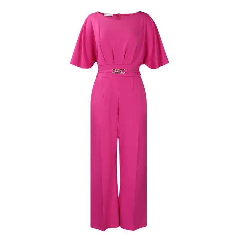 Summer Fashion Round Neck Solid High-Waist Plus-Size Jumpsuit Green - Image 3