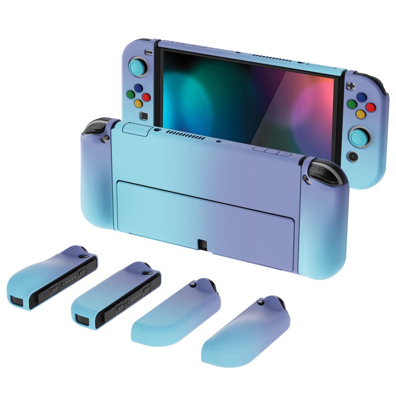 PlayVital AlterGrips Protective Slim Case for Nintendo Switch OLED, Ergonomic Grip Cover for Joycon, Dockable Hard Shell for Switch OLED w/Thumb Grip Caps & Button Caps - Gradient Violet Blue - Image 1