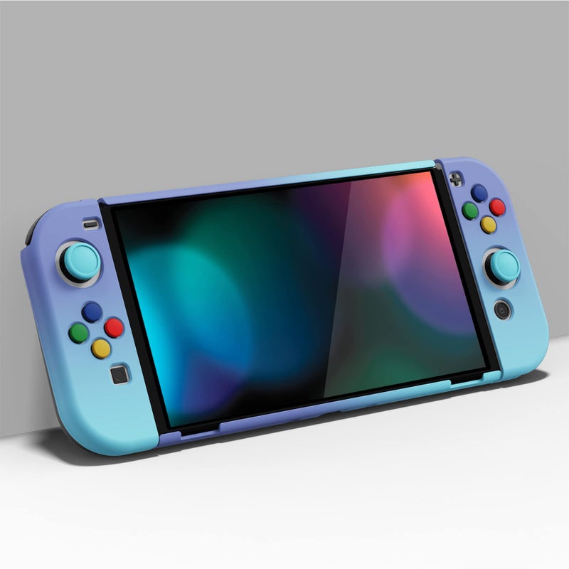 PlayVital AlterGrips Protective Slim Case for Nintendo Switch OLED, Ergonomic Grip Cover for Joycon, Dockable Hard Shell for Switch OLED w/Thumb Grip Caps & Button Caps - Gradient Violet Blue - Image 4