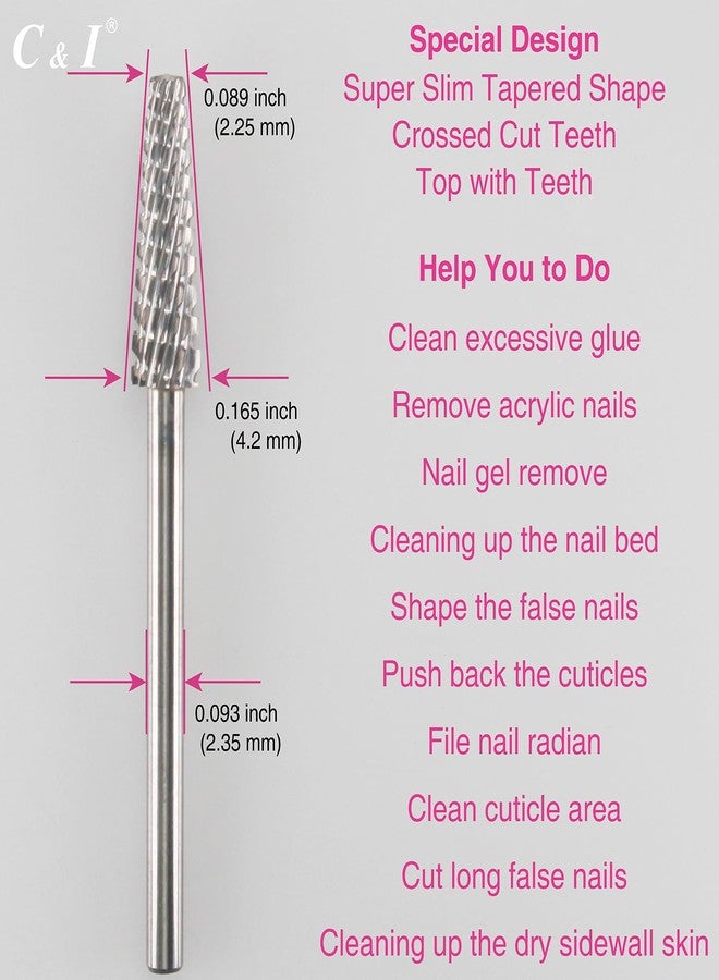 C & I Nail Drill Bit Multi-function E File Super Slim Tapered Crossed File Professional Manicure Tool for Nail Tech Remove Acrylic Nails & Nail Gel, Clean Cuticle & Dry Sidewall Skin, Cut False Nails - Image 3