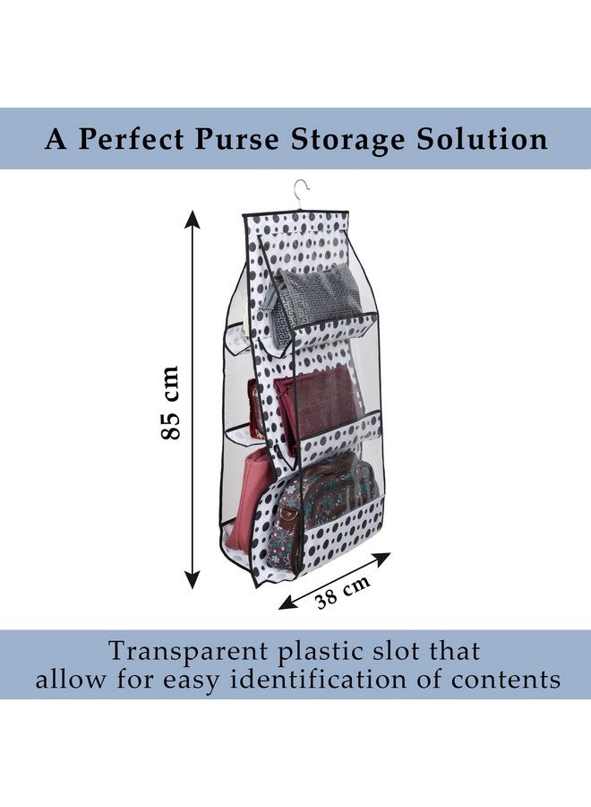 Kuber Industries Kuber Industries Pack of 2 Hanging Organizer | Handbag Organizer | Hanging Purse for Wardrobe | Transparent Clutch Organizer | Handbag Storage for Closet | Dot 6 Pocket Hanger | Black  - Image 3
