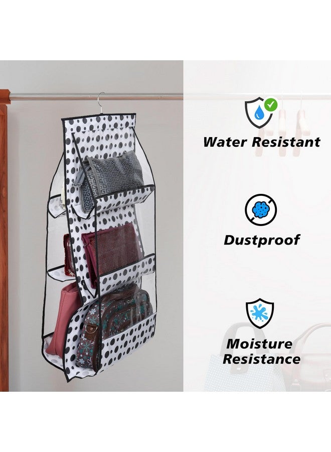 Kuber Industries Kuber Industries Pack of 2 Hanging Organizer | Handbag Organizer | Hanging Purse for Wardrobe | Transparent Clutch Organizer | Handbag Storage for Closet | Dot 6 Pocket Hanger | Black  - Image 2