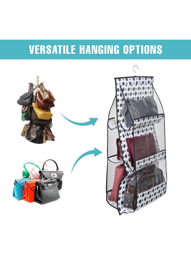 Kuber Industries Kuber Industries Pack of 2 Hanging Organizer | Handbag Organizer | Hanging Purse for Wardrobe | Transparent Clutch Organizer | Handbag Storage for Closet | Dot 6 Pocket Hanger | Black  - Image 5
