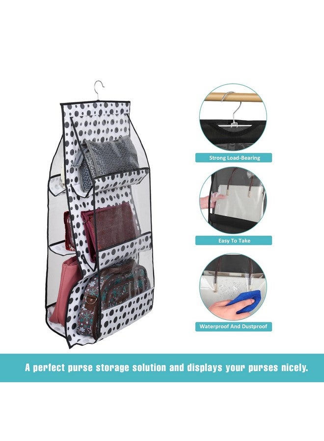Kuber Industries Kuber Industries Pack of 2 Hanging Organizer | Handbag Organizer | Hanging Purse for Wardrobe | Transparent Clutch Organizer | Handbag Storage for Closet | Dot 6 Pocket Hanger | Black  - Image 4