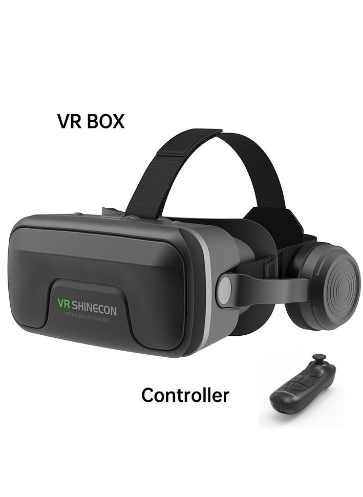 VR SHINECON - VR 3D Virtual Reality Headset(Support 5.5-7.2 inch mobile phones) with Controller for Movies and Games - Image 1