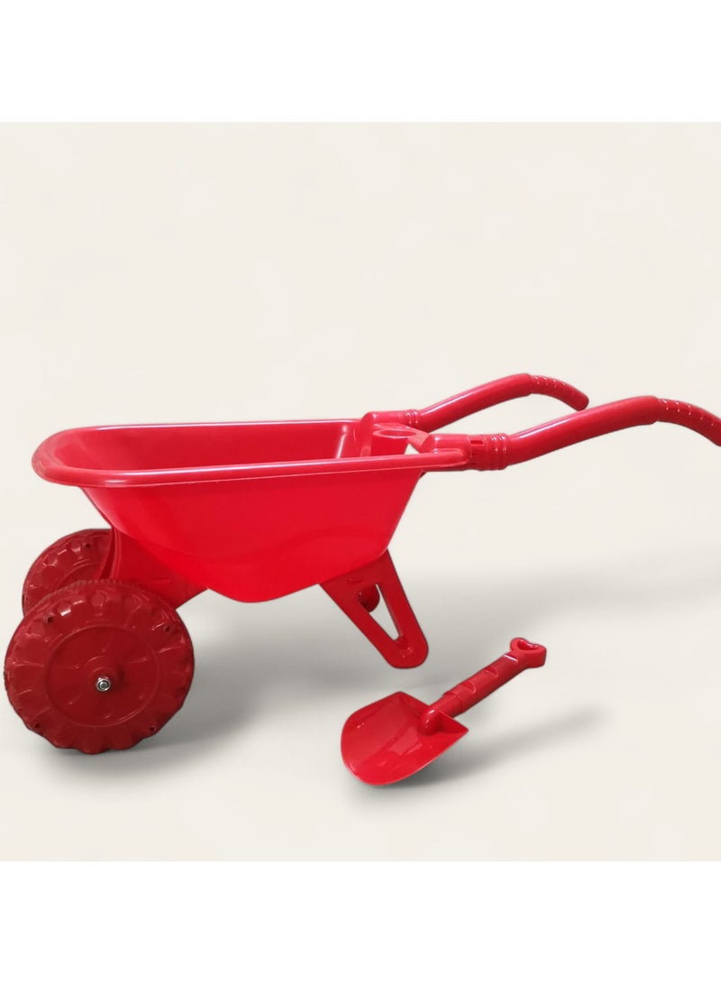 HASSM Kids' Sand Toy Wheelbarrow with Single Wheel with Sand Shovel for Beach and Gardening Play, Lightweight and Perfect for Boys and Girls Aged 2 and Up with Two Colors Red and Blue - Image 1