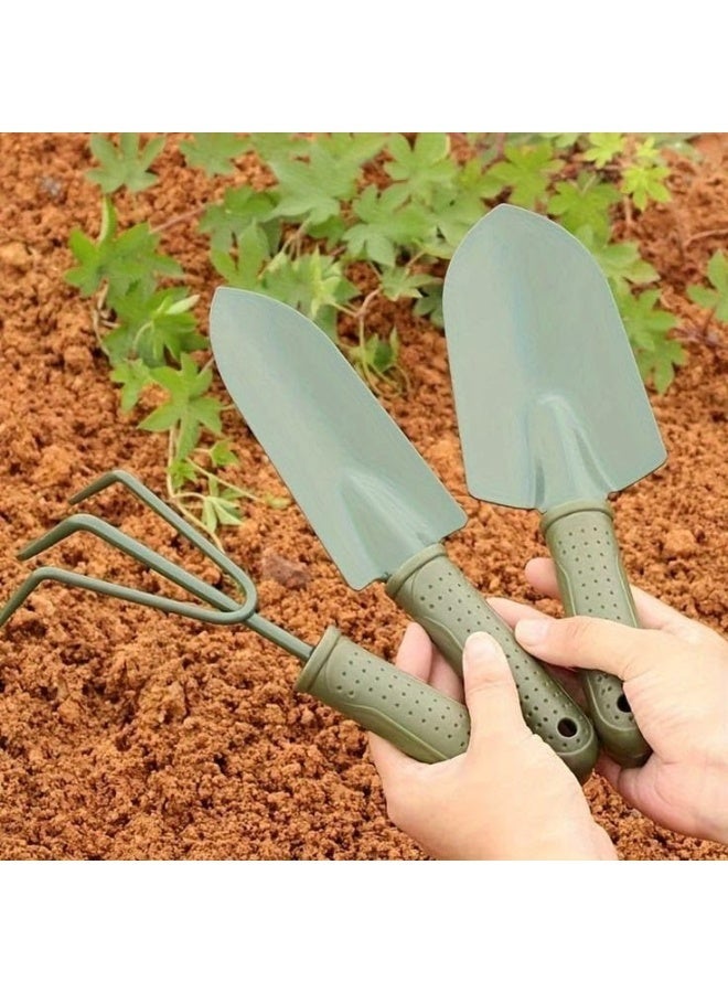 Garden Tool Set, 3 Piece Ergonomic Hand Tools with Comfort Grip Handles, Trowels and Cultivator Fork, Green - Image 2