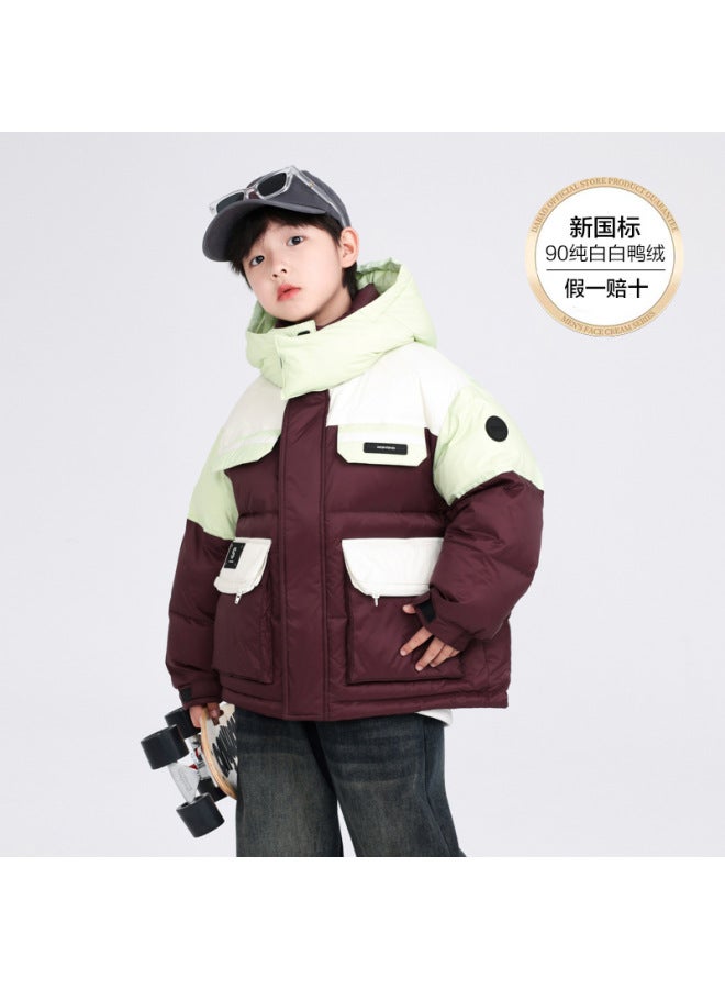 Boys' Winter Clothing Trendy Brand Color-blocking Thickened Workwear Down Jacket  New Children's Winter Sports Windproof Coat