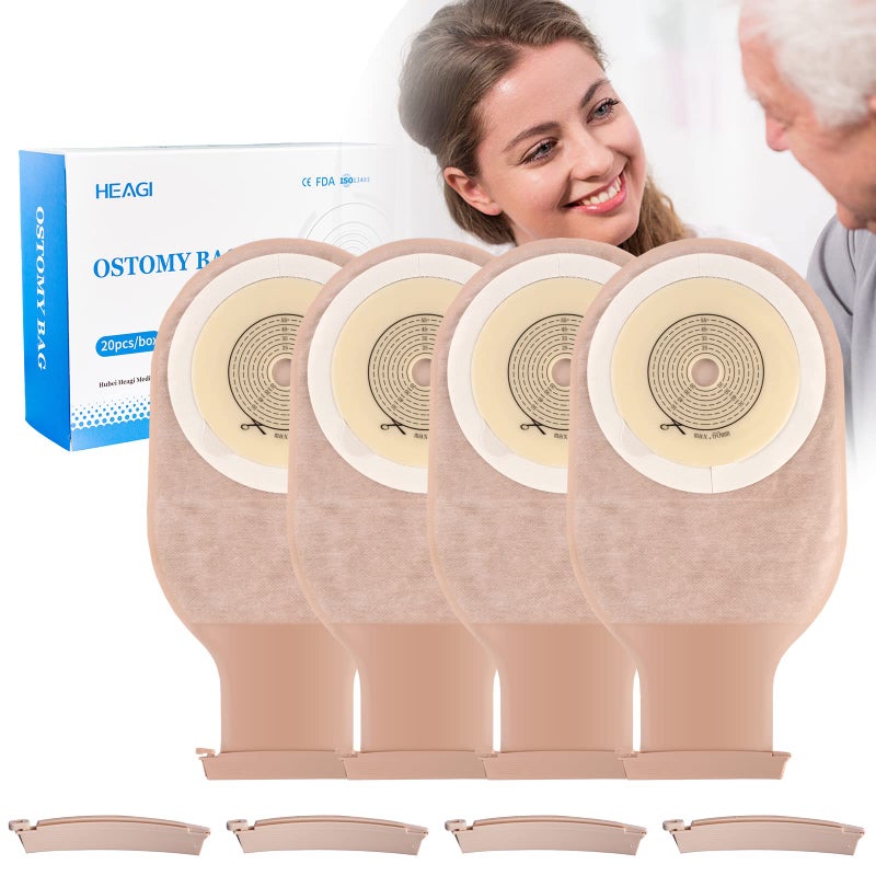 Heagimed 20 Pack Colostomy Bags, One Piece Ostomy Bag Ostomy Supplies, 15mm-60mm Cut-to-Fit Drainable Pouches with Clamp Closure for Ileostomy Stoma Care (Include 8 x Clamps) - Image 1