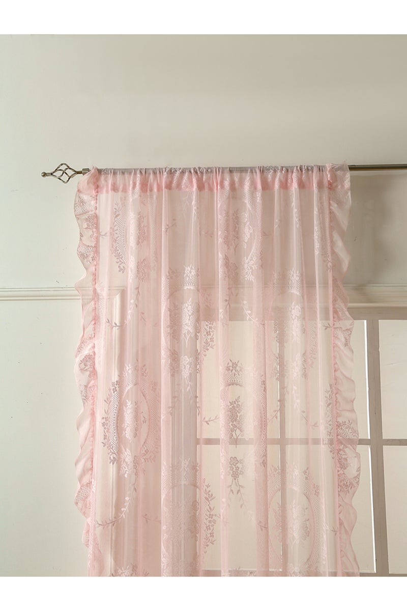Fixed Pleat 140x160cm 1PC pink 78 Inch Pink Lace Round Mirror Rod Pocket Curtains for Girls Cute At