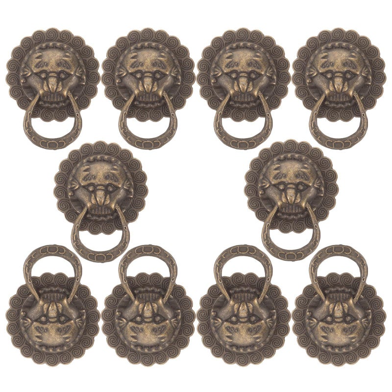 Lion Head Drawer Pulls Bronze Tin Alloy Cabinet Knobs Vintage Style 29x37mm - Image 2
