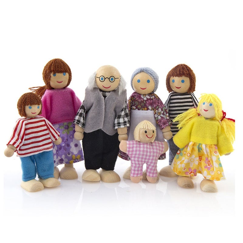 HYSTYLE 7 Pack Poseable Wooden Doll Dollhouse Dolls Wooden Doll Family Pretend Play Figures Family Role Play Pretend Play Mini People Figures Classic People - Image 2