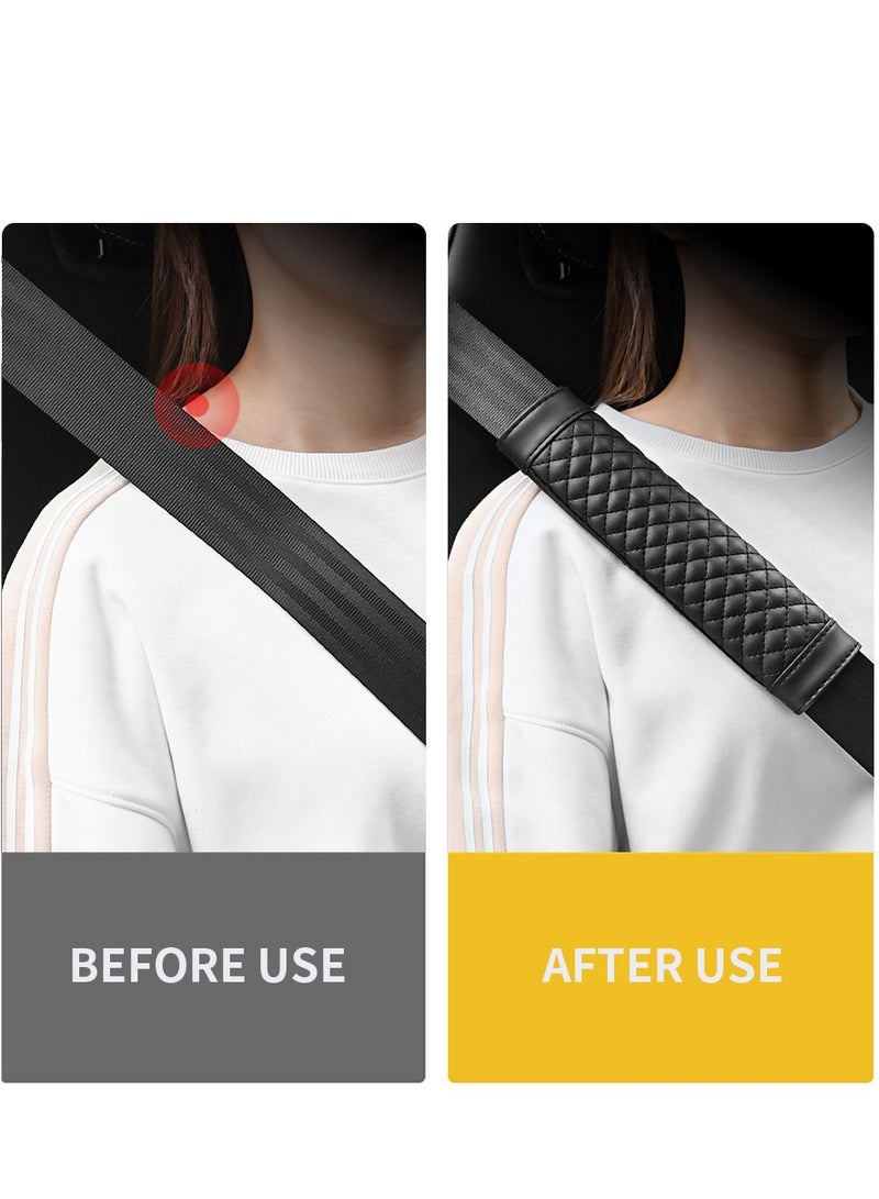 1Pairs (2PCS) Leather Car Seat Belt Shoulder Pad Cover Travel Seat Belt Cushion Seatbelt Strap, Beige - Image 2