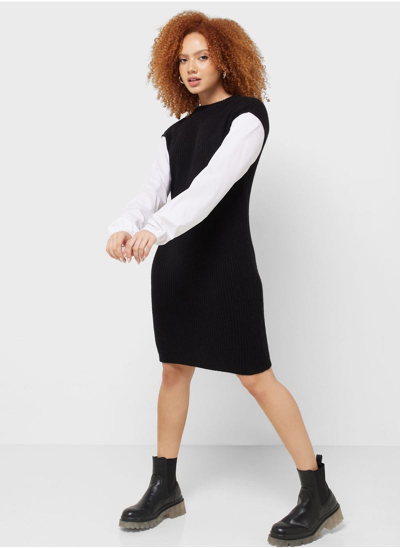 Jacqueline de Yong - Color Block Knitted Shirt Dress - Image 1